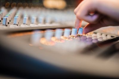 Undergraduate students working in the Music departments recording studio