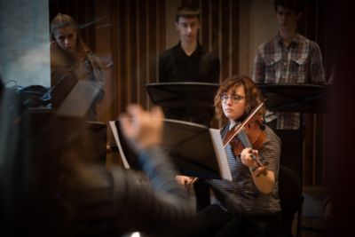 Undergraduate students working in the Music departments recording studio