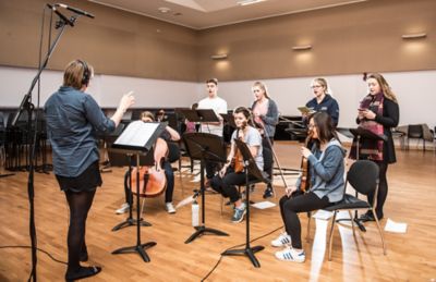 Undergraduate students working in the Music departments Rehearsal Hall