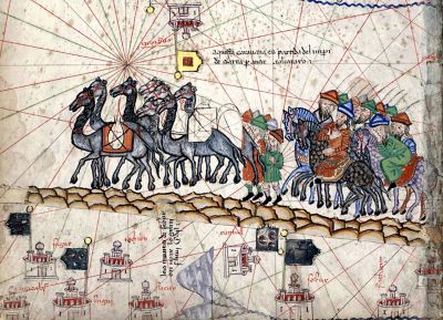 Illustration of  Marco Polo's caravan from the Catalan Atlas