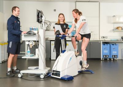 Sport and Exercise Science undergraduate students using a Lode exercise bike