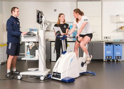 Sport and Exercise Science undergraduate students using a Lode exercise bike