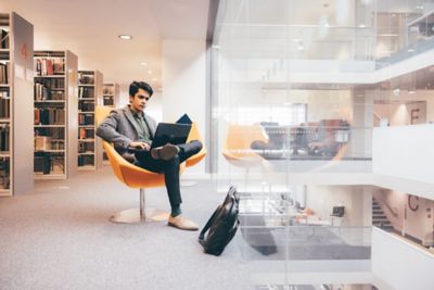 Undergradute student Khaqan Kahn studying in the George Green library, University Park. November 5th 2021.