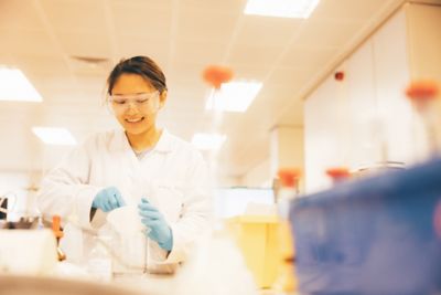 Laboratory staff helping second year undergraduates in a chemistry lab session, Chemistry building, University Park. November 5th 2021.