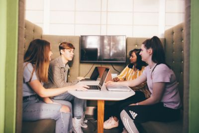 Undergraduate students studying in the Monica Partridge building