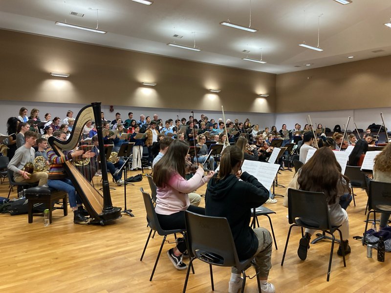 Music department students rehearsing together