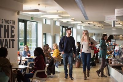 David Oakley - British amd Tate Preston - British walking out of Aspire cafe in the Xu Yafen Building, Jubilee campus.