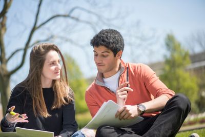 Politics undergraduate students studying in Millennium Garden