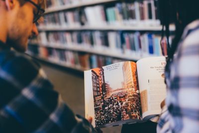 Undergraduate students in the Hallward Library reading room