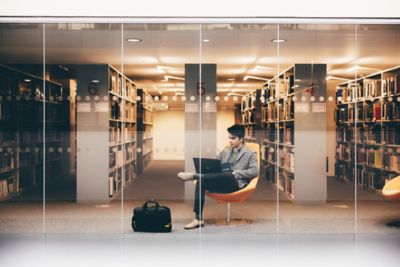 Undergradute student Khaqan Kahn studying in the George Green library, University Park. November 5th 2021.