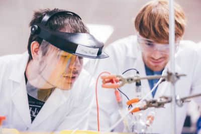 Second year undergraduates in a chemistry lab session, Chemistry building, University Park. November 5th 2021.