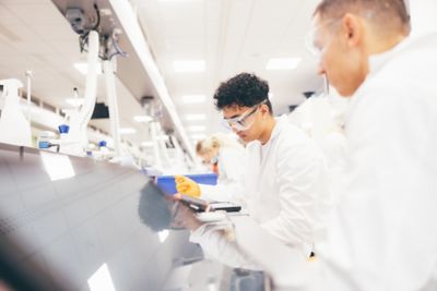 Second year undergraduates in a chemistry lab session, Chemistry building, University Park. November 5th 2021.