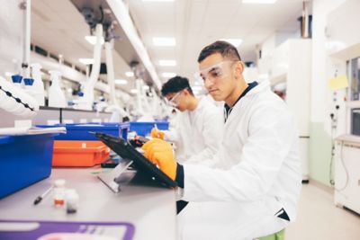 Second year undergraduates in a chemistry lab session, Chemistry building, University Park. November 5th 2021.