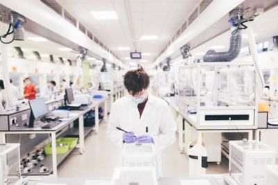 Second year undergraduates in a chemistry lab session, Chemistry building, University Park. November 5th 2021.