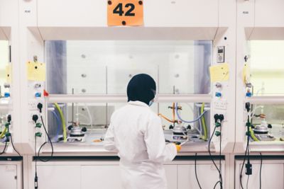 Second year undergraduates in a chemistry lab session, Chemistry building, University Park. November 5th 2021.