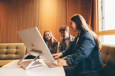 Undergraduate students studying in the Monica Partridge Digital Hub