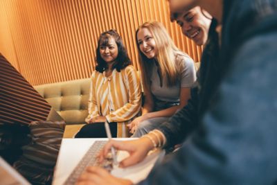 Undergraduate students studying in the Monica Partridge Digital Hub