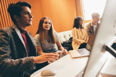 University undergraduate students studying in the Monica Partridge Building Digital Hub. Friday November 5th 2021.