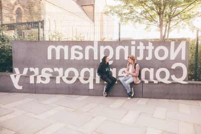 Undergraduate students outside the Nottingham Contemporary, Nottingham City Centre - November 2021.Shannon Valley and Dominic Beale.