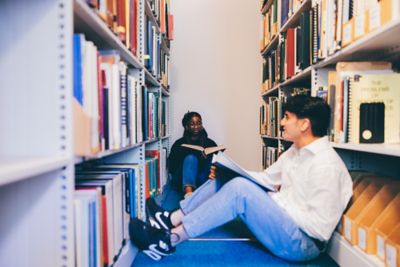 Devraj Jheet and Ann Marie Ekuban in the Manuscripts and Special Collections reading room, Kings Meadow campus (KMC)