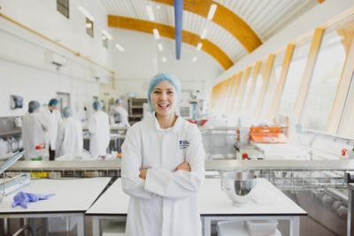 Undergraduate students working in the Food Processing Hall, Brewing and Bioenergy Building, Sutton Bonington