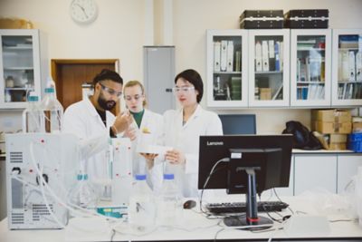 Undergraduate students working on experiments in the Swinnerton Geography lab in the Clive Granger building on University Park campus
