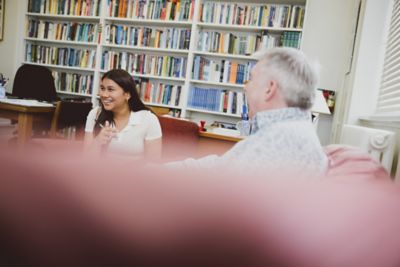 Student tutorial in Professor Peter Stockwell's office in the Trent Building