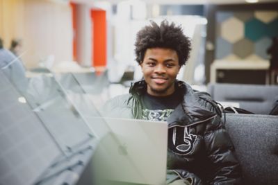 Students relaxing in Humanities Building - communal area