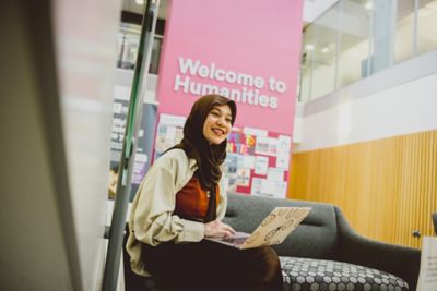 Students relaxing in Humanities Building - communal area