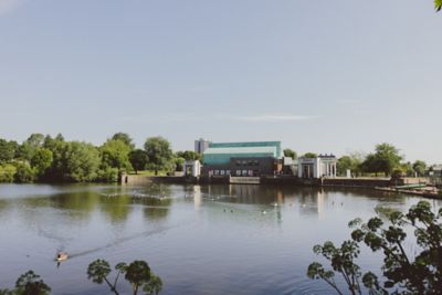 Lakeside Arts Centre across Highfields Lake, University Park Campus