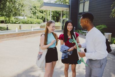 Undergraduate students outside Humanities Building, University Park