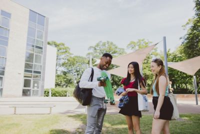 Undergraduate students outside Humanities Building, University Park