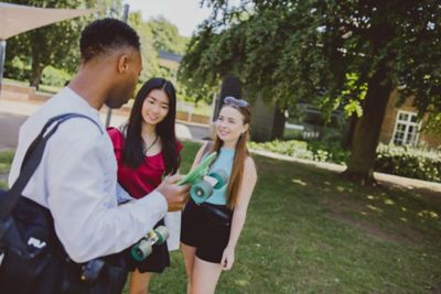 Undergraduate students outside Humanities Building, University Park