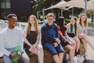 Undergraduate students outside Humanities Building, University Park