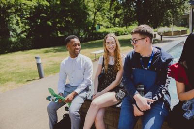 Undergraduate students outside Humanities Building, University Park