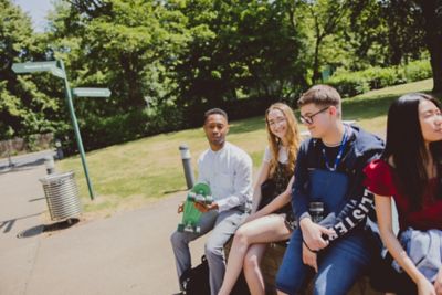 Undergraduate students outside Humanities Building, University Park