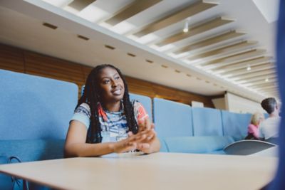 Undergraduate students in the reception area, Medical School, QMC, University Park