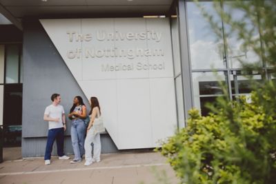 Undergraduate students outside the Medical School, QMC, University Park