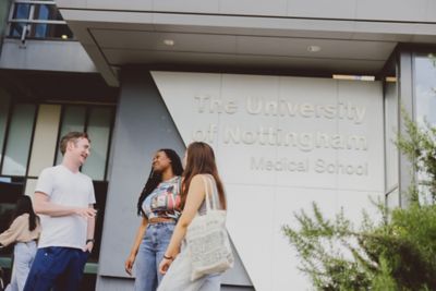 Undergraduate students outside the Medical School, QMC, University Park
