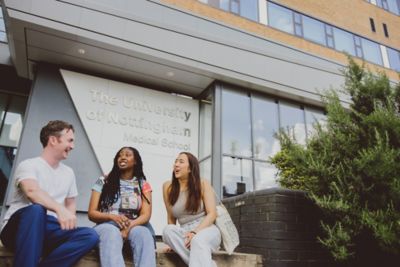 Undergraduate students outside the Medical School, QMC, University Park