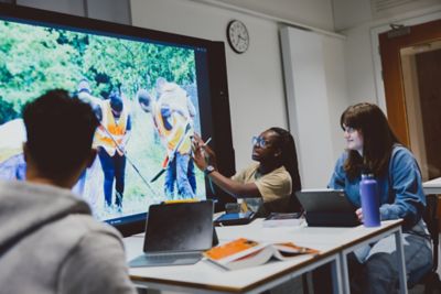 Undergraduate students in a criminology study session, Monica Partridge Building