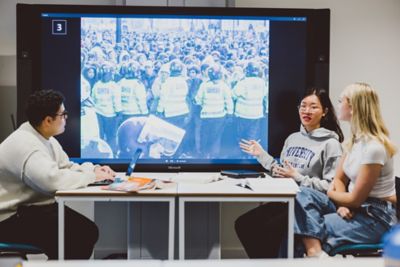 Undergraduate students in a criminology study session, Monica Partridge Building