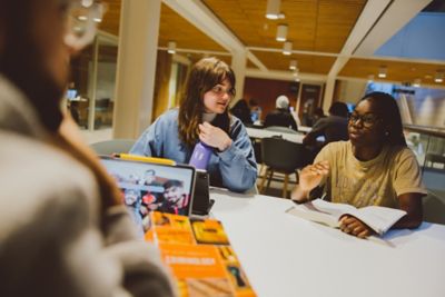 Undergraduate students in a criminology study session, Monica Partridge Building