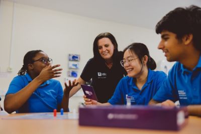 Undergraduates playing the Drug Round game in a group study session, Clinical Skills classroom