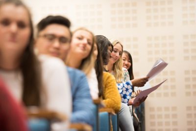 Undergraduate students in a lecture, Keighton Auditorium