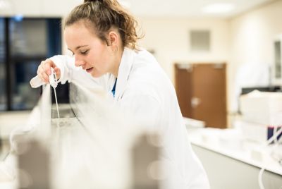 Undergraduate student working in the Swinnerton Undergraduate Laboratory, Sir Clive Granger Building