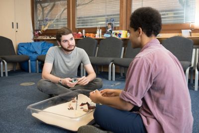 Undergraduate students practicing counselling techniques in the Dearing Building, Jubilee campus