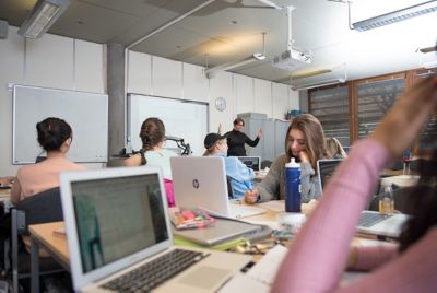 Undergraduate students attending an Education seminar in the Dearing Building, Jubilee campus