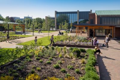 Sutton Bonington herb garden and surrounding buildings