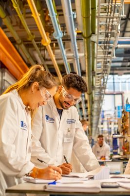 Undergraduate Chemical and Environmental students testing water friction losses across piping